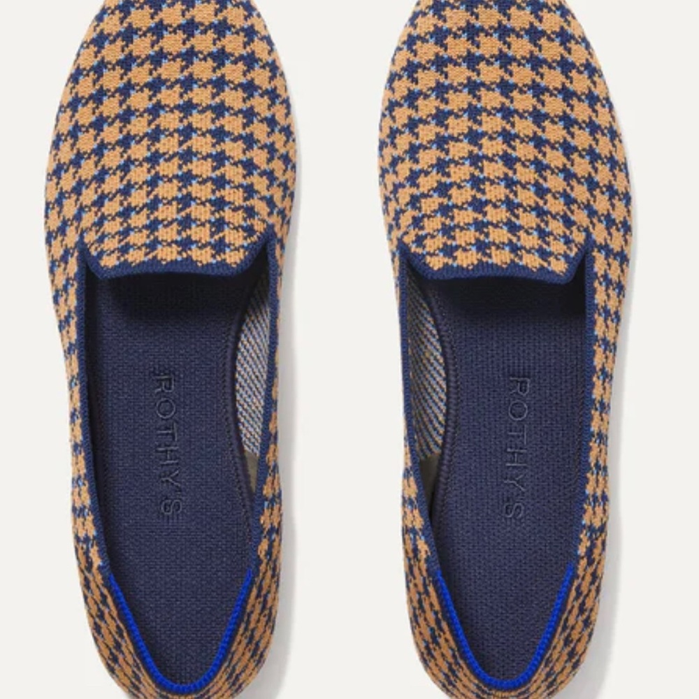 Women's Rothy's Deep Sapphire And Camel Houndstooth Loafers Shoes Size 8- BNIB